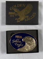2 NRA National Rifle Association Brass Belt Buckles 2010 Golden Eagles in Boxes