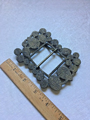 Vintage Bronze Metal Agate Imbedded & Embellished Stones Buckle 4.25&Prime;L x3.25&Prime;W