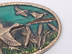 Flying Ducks Western Heavy Oval Painted Silver 3.5 X 2.5 inches Belt Buckle