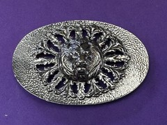 Lions Head Bust Raised Silver Tone See Through Vintage Oval Belt Buckle