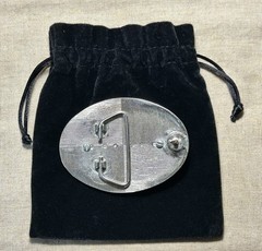 Vintage Style Western Silver Tone Belt Buckle Red Cabochon Stone Engraved Oval