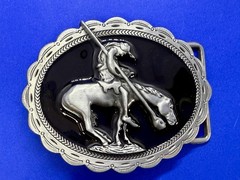 End of the Trail Native American Indian Saga Enameled Silver Color Belt Buckle