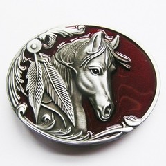 BRAND NEW HORSE RED FEATHER COWBOY WESTERN BELT BUCKLE