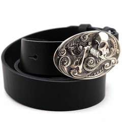 German silver belt buckle tattooist with skull, Tattoo machine, Skull buckle