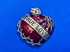 True Love – Figural Beating Heart Red & Grey Barbed Wire Belt Buckle