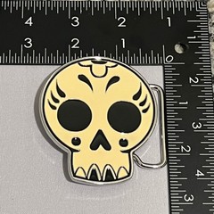 Skull Belt Buckle Metal Enamel Cream Black Sugar Skull Western Punk Unisex