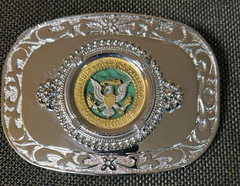 Silvertone Metal 4&Prime;x3&Prime; Buckle Features Coin Cut Kennedy Half Dollar (Back Side)