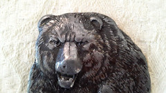 Bergamot Brass Works Pewter Finish Bear Fishing for Salmon Belt Buckle Vtg 1973
