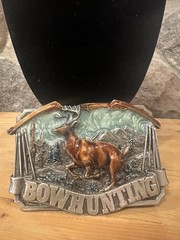 Bergamot Brass Works Bowhunting Deer Western Metal Belt Buckle Vintage Antique