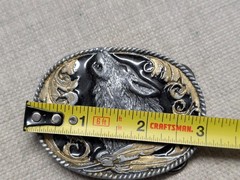 vintage WOLF belt buckle NATIVE AMERICAN INDIAN siskiyou SOUTHWESTERN engamel