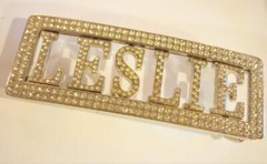 Wide Bling Rhinestone Name Belt Buckle Leslie 5-1/2&Prime; wide x 1-1/2&Prime; 1-1/8&Prime; Belt