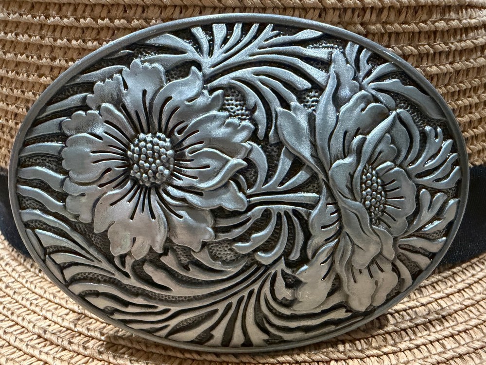 Antiqued Silver Floral & Vine Belt Buckle Vintage Western Cowboy Buckles