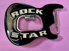 Rock Star Musician Guitar Body with Bottle Opener Black Enameled Belt Buckle