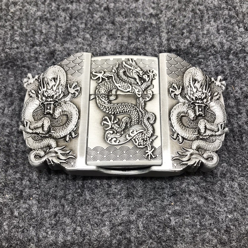Antique Brushed Dragon Belt Buckle with Lighter, Stock in US