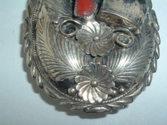 SIGNED R. BEGAY NAVAJO STERLING TURQUOISE CORAL BELT BUCKLE