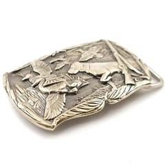 German silver belt buckle « Duck hunting », Trophy belt buckle, Hunter belt buckle