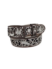 Suerte Charra Brown White Chiseled Charro Leather Belt 2&Prime; Mens Unisex Western