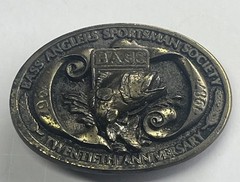 Vintage 1987 Bass Anglers Sportsman Society 20th Anniversary Belt Buckle USA Mad
