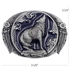 Mens Wolf Howling Metal Belt Buckle Western Indian Design Eagle Feathers