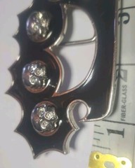 Rock Rebel 4 Skulls Metal & Lacquered Belt Buckle Silver & Black