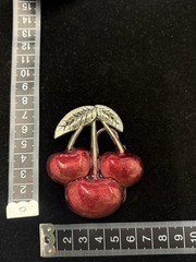 Vintage y2k trio cherries belt buckle silver tone finish and red detailing RARE