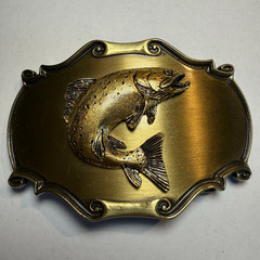 1980 Raintree Fish Western Belt Buckle Gold/Silver Tone Metal Antique Finish