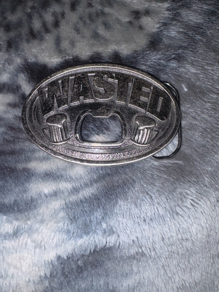 Silver “Wasted” Belt Buckle With Built-In Bottle Opener Unique Novelty Buckle