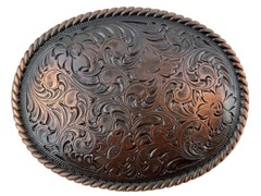 Engraved Oval Rope Border Antique Copper Finish Western Belt Buckle