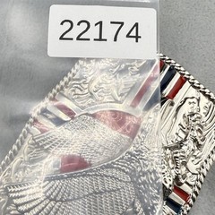Vintage Buckle Silver Tone Eagle Hawk Enamel Patriotic