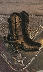 Vintage Mens Silver Metal Cowboy Boots Design Stars Buckle Chambers Belt Co USA