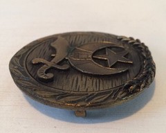 Vintage Bronze 2-3/8&Prime; Round Sword Moon Star Designed Belt Buckle EUC