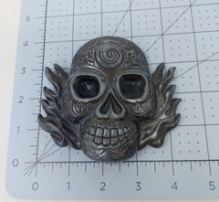 Tribal Skull On Fire Fantasy Artwork Pewter Belt Buckle: 1.5&Prime; Belt Width