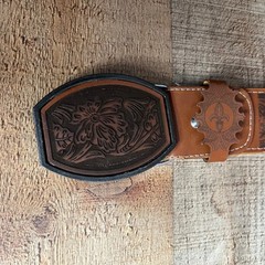 Genuine Cincelado Handtooled Leather Western Belt with Removable Buckle – Honey