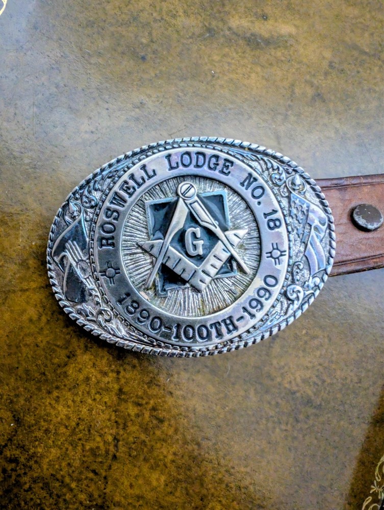 Vintage Masonic Roswell Lodge #18 Limited Edition 100th Metal Belt Buckle