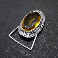 Handcrafted 925 Sterling Silver Citrine Quartz Faceted Oval Belt Buckle