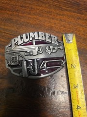 Plumber Belt Buckle Red Enameled Tools 3D Wrench Plumbing Service