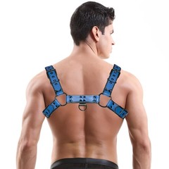 ZZRBVFH Men‘s Leather Harness PU Suspenders Shoulder Belt adjustable, Blue