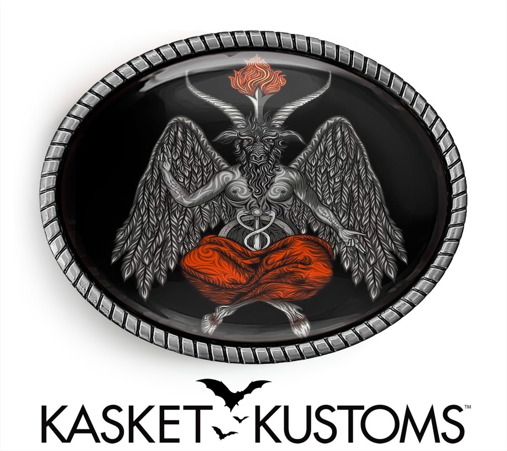 Baphomet Belt Buckle – Gothic Occult Horror Halloween, Satanic Goat Oval Buckle