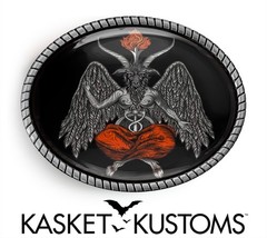 Baphomet Belt Buckle – Gothic Occult Horror Halloween, Satanic Goat Oval Buckle