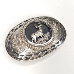 Elk Belt Buckle, Large Metal Silver Tone