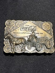 Vintage Coca-Cola 75th Anniversary Brass Belt Buckle w/ Bottle Opener 1976 USA