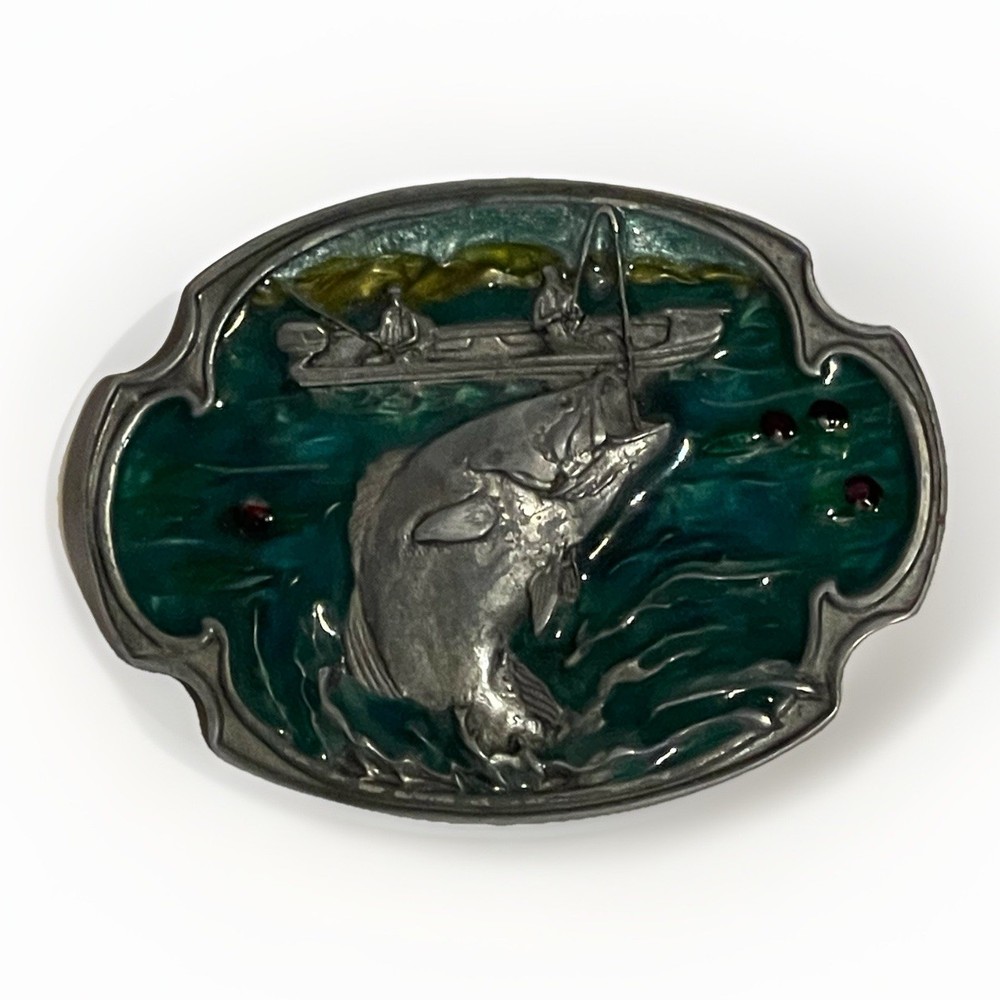 Vintage 1984 Siskiyou Bass Sport Fishing Pewter Belt Buckle Beautiful detailing