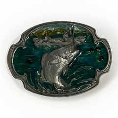 Vintage 1984 Siskiyou Bass Sport Fishing Pewter Belt Buckle Beautiful detailing