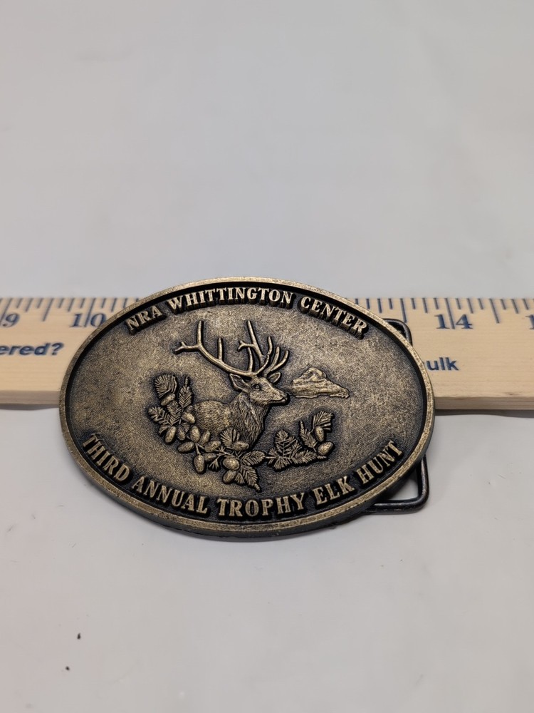 NRA Whittington Center Belt Buckle 3rd Annual Trophy Elk Hunt Buck Deer 3.5×2.5