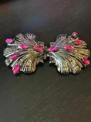Vintage Collectible Two Part Silver Tone Pink Rhinestones Metal Belt Buckle