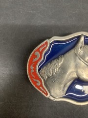 Western Horse Blue Ted Silver Metal Belt Buckle