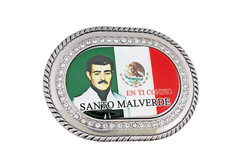 Jesus Malverde Belt Buckle Silver Metal New Men Women Narco-Saint Sinaloa Mexico