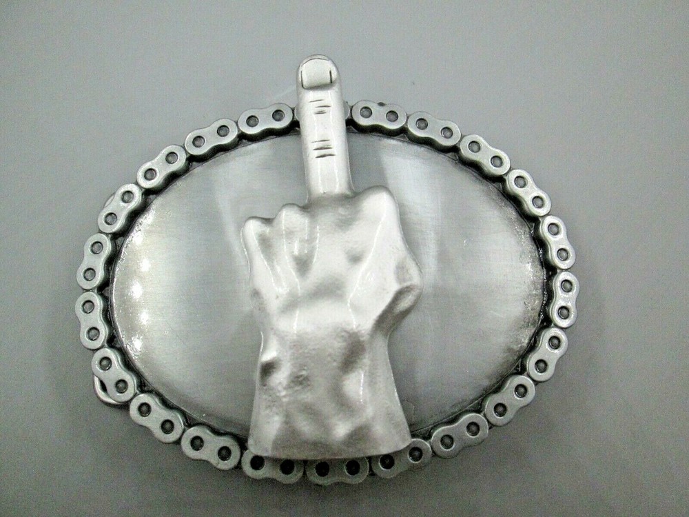 middle finger fuk you biker belt buckle