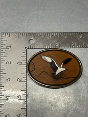 Leather Embossed Hand-Painted Flying Seagull Solid Brass Belt Buckle