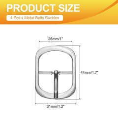 4 Pcs 1 Inch Single Prong Buckle Oval Center Bar Buckle, Silver Tone